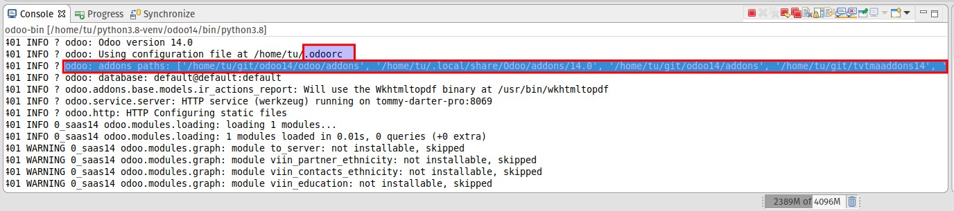 Kiểm tra cấu hình các mã nguồn chạy cùng Odoo