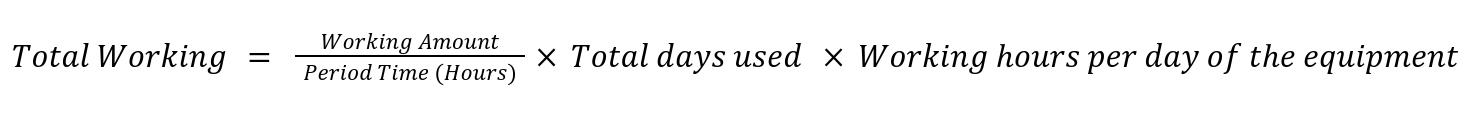 Formular of total working amount of an equipment
