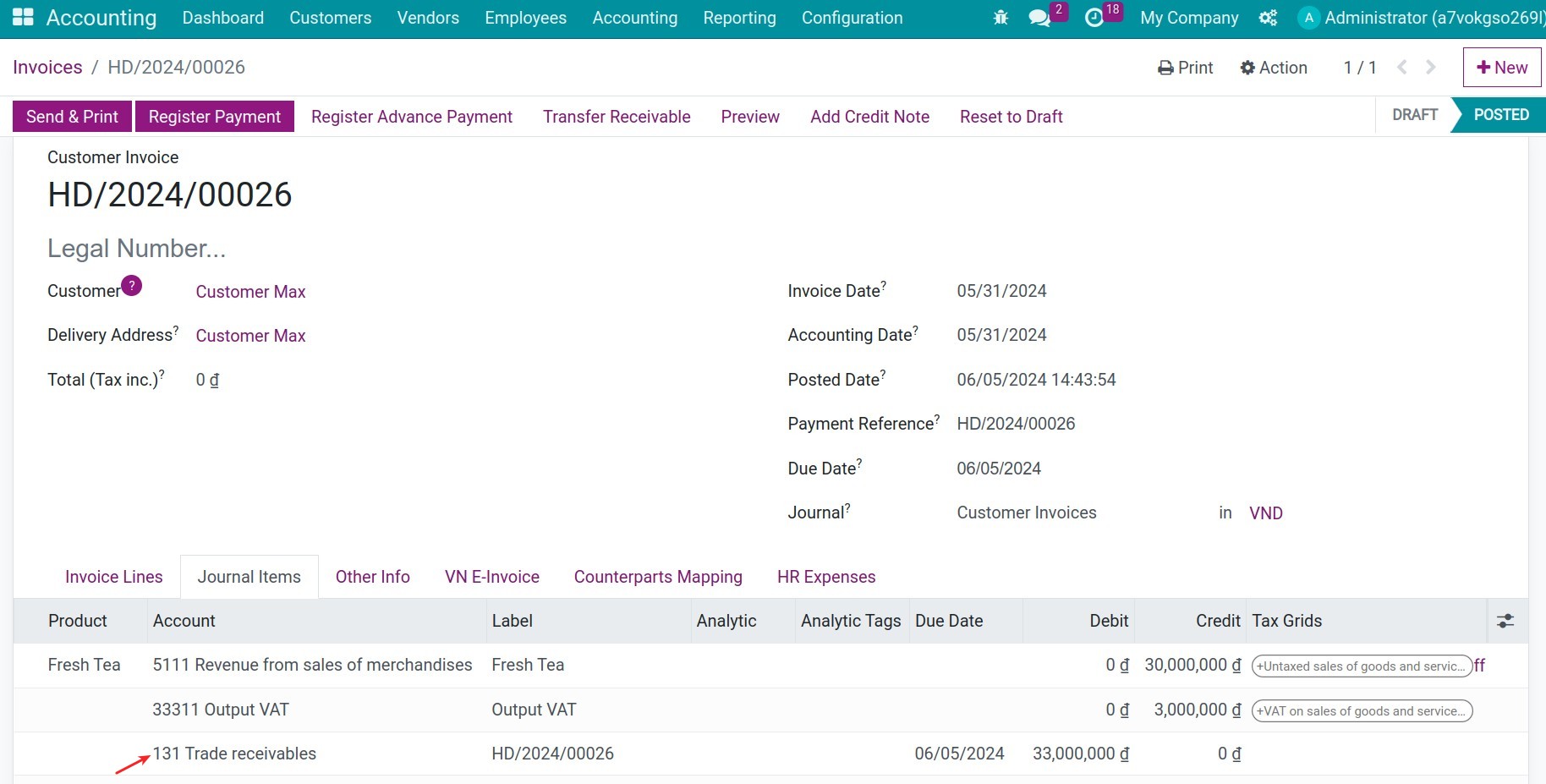 Customer invoices - Viindoo Accounting