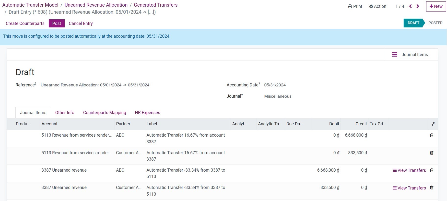 Details of journal entries - Viindoo Accounting