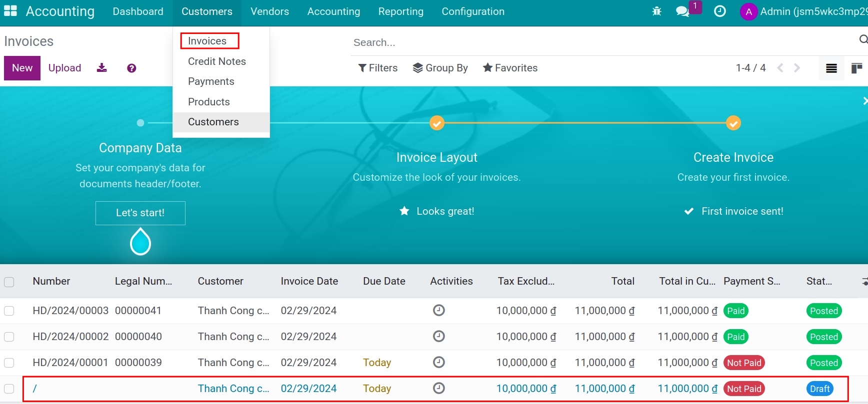The link to Viindoo customer invoices list