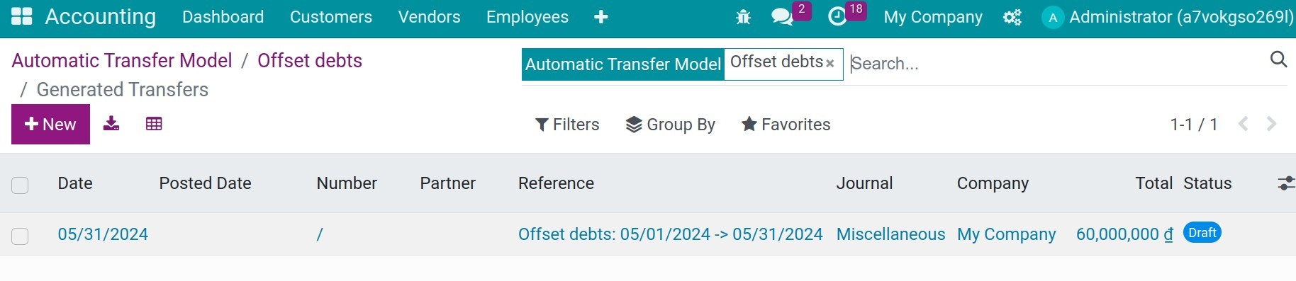 Generated journal entries - Viindoo Accounting