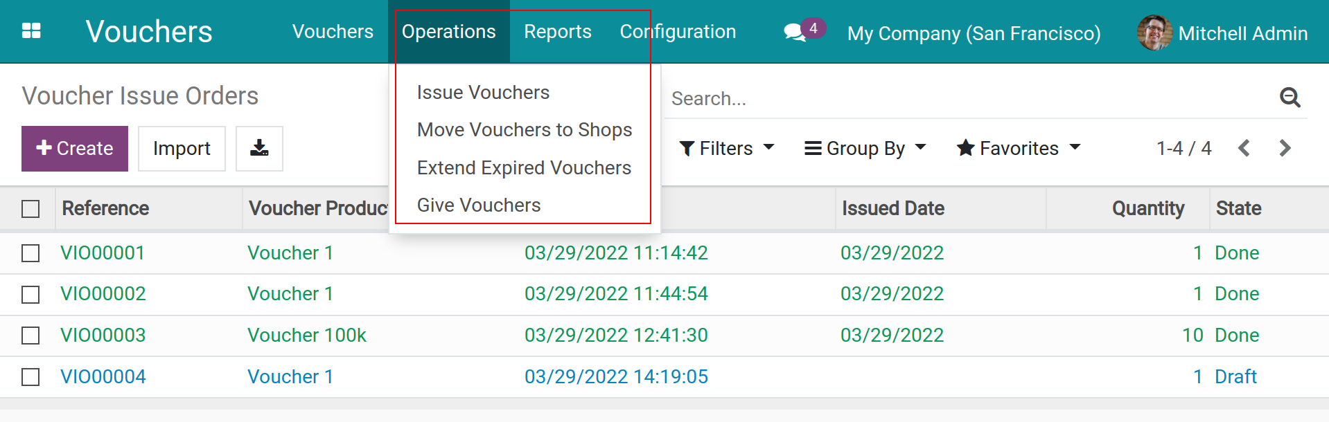 Voucher operations