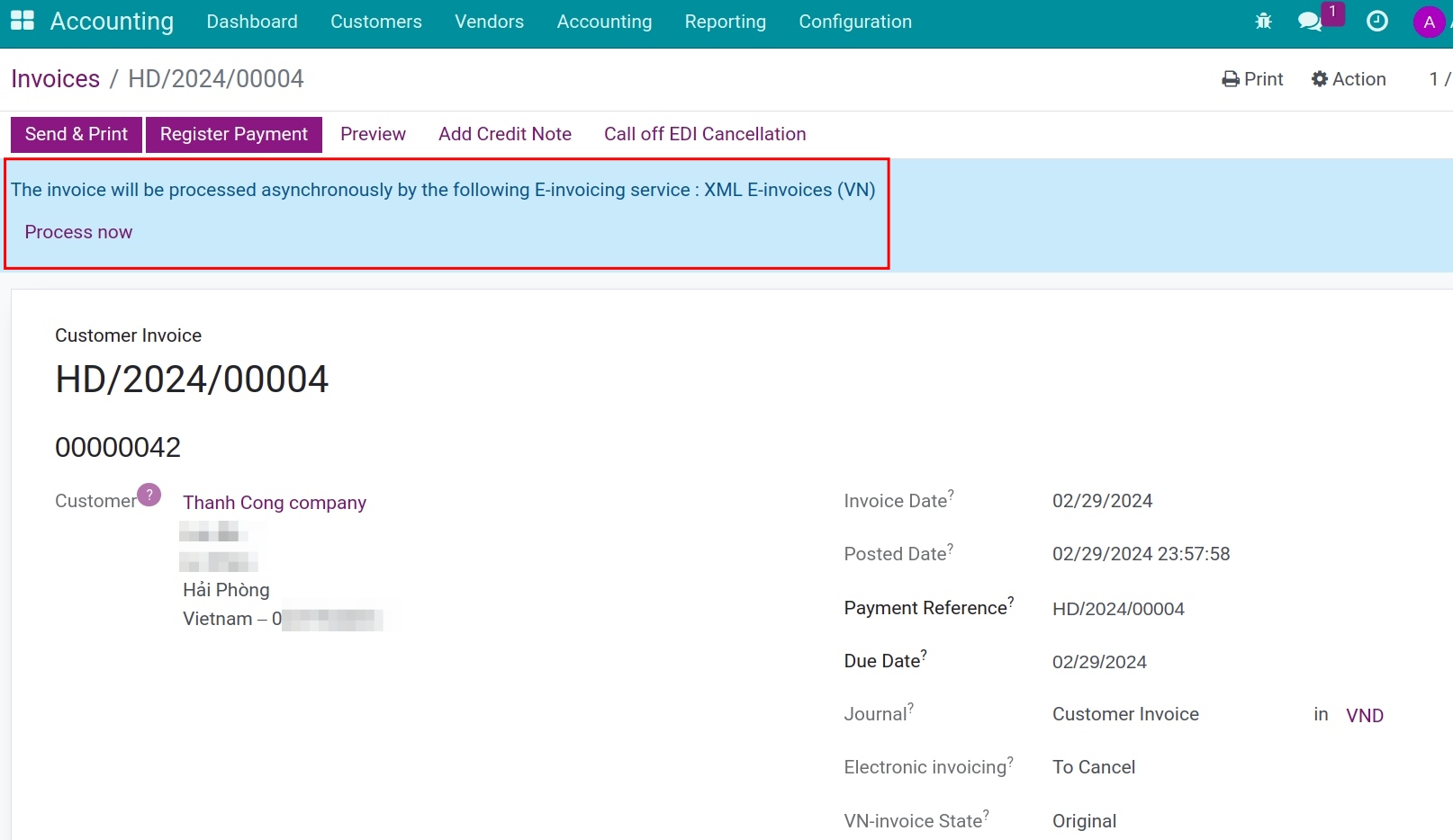 Cancel the e-invoice in Viindoo system