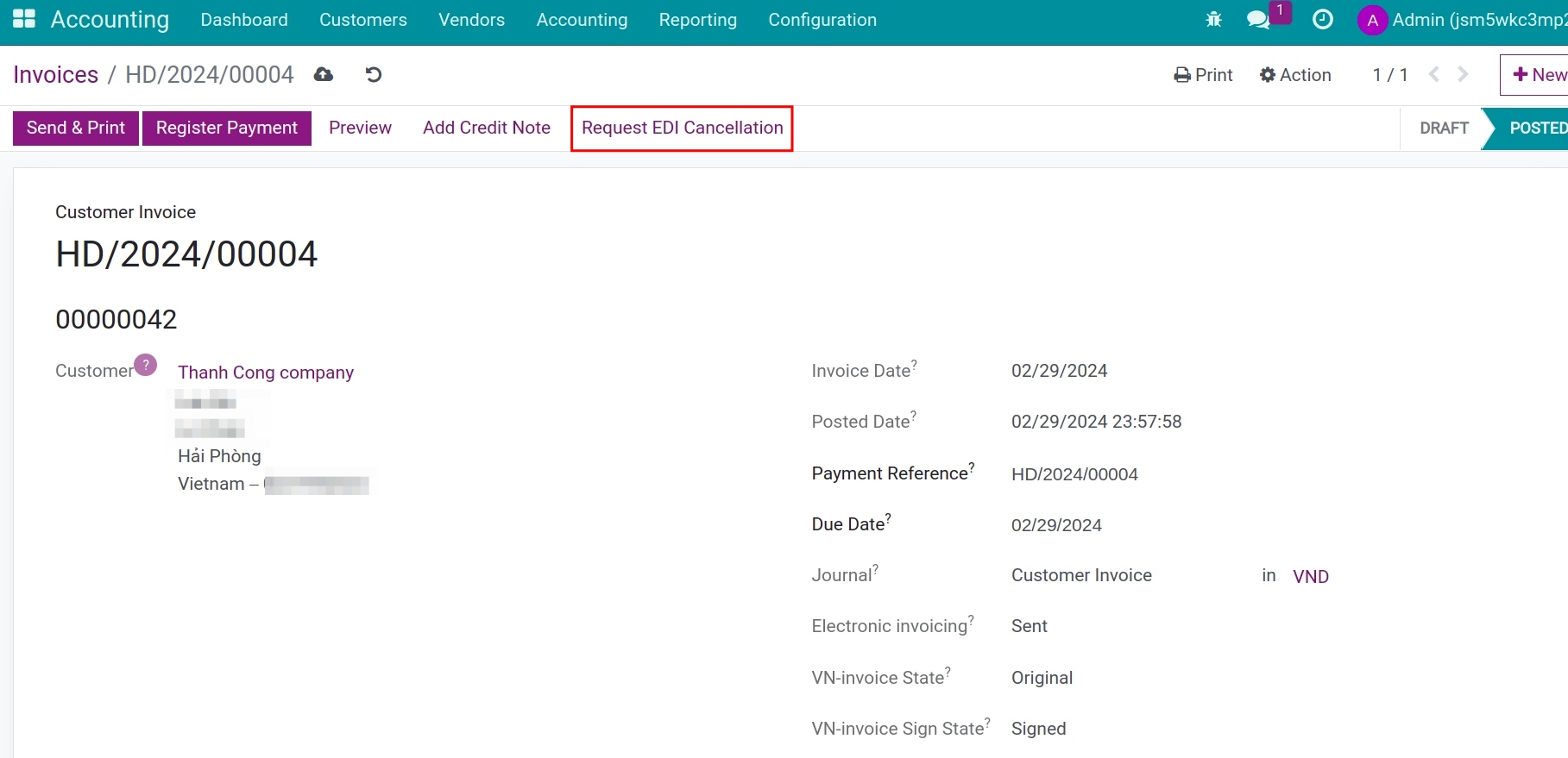 Cancel the e-invoice in Viindoo system