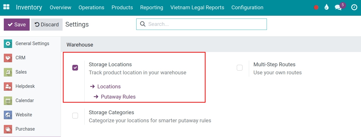 Enable storage locations feature in Viindoo