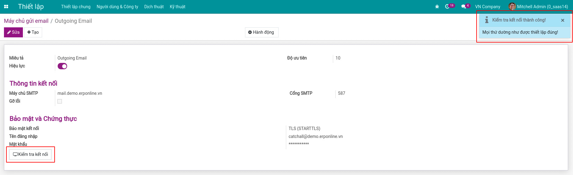 Kiểm tra tình trạng kết nối máy chủ Email