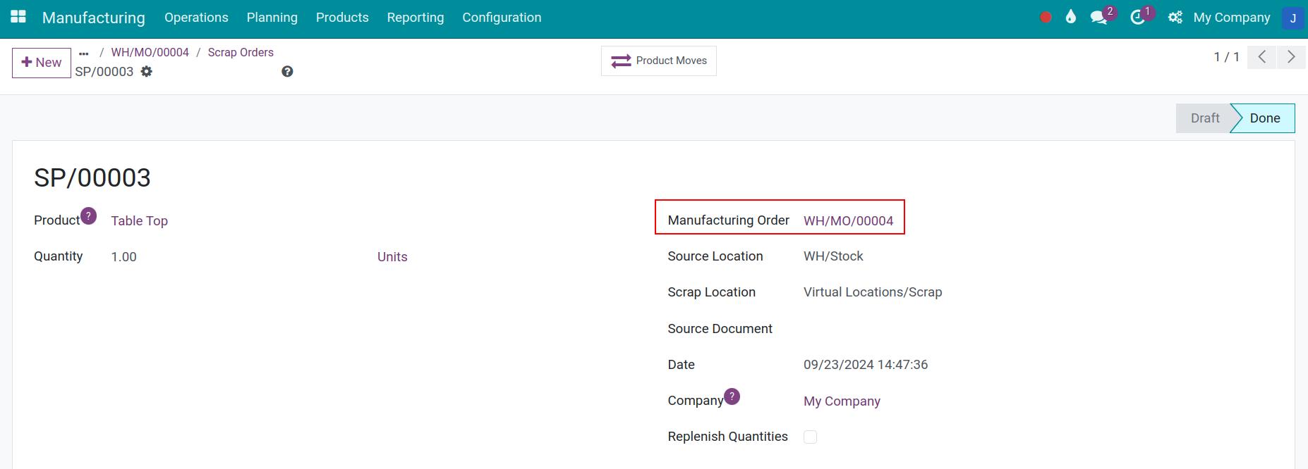 Information of related scrap order