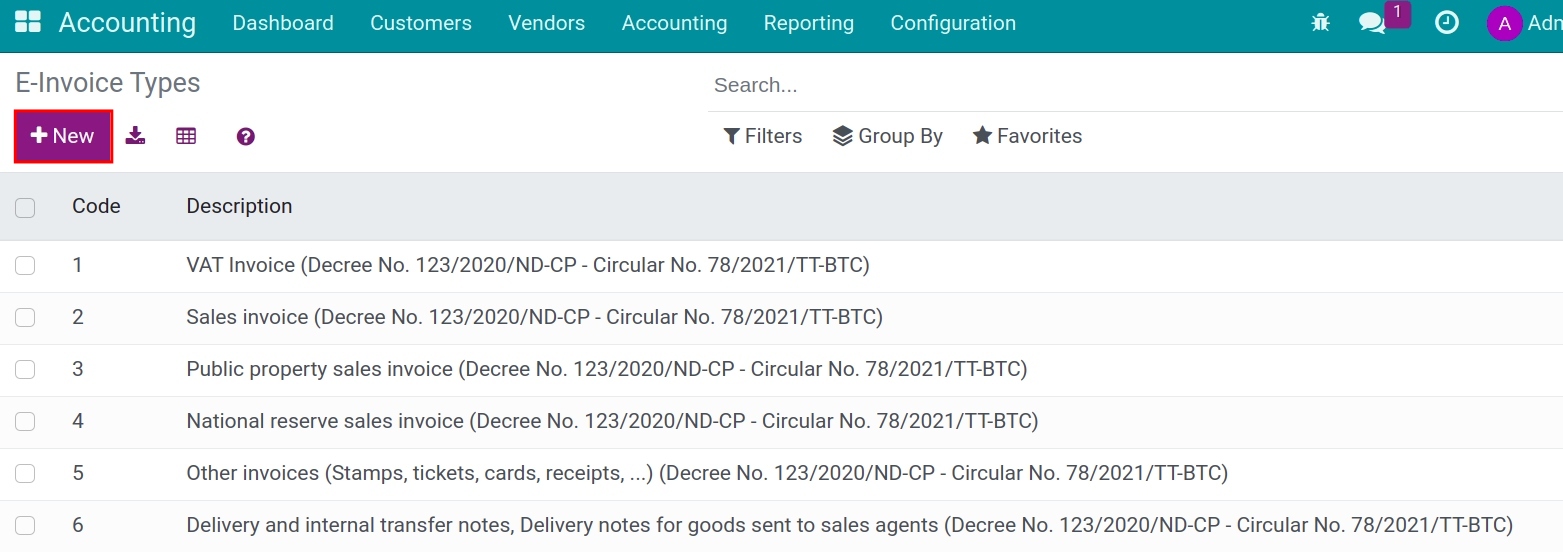 E-invoice type