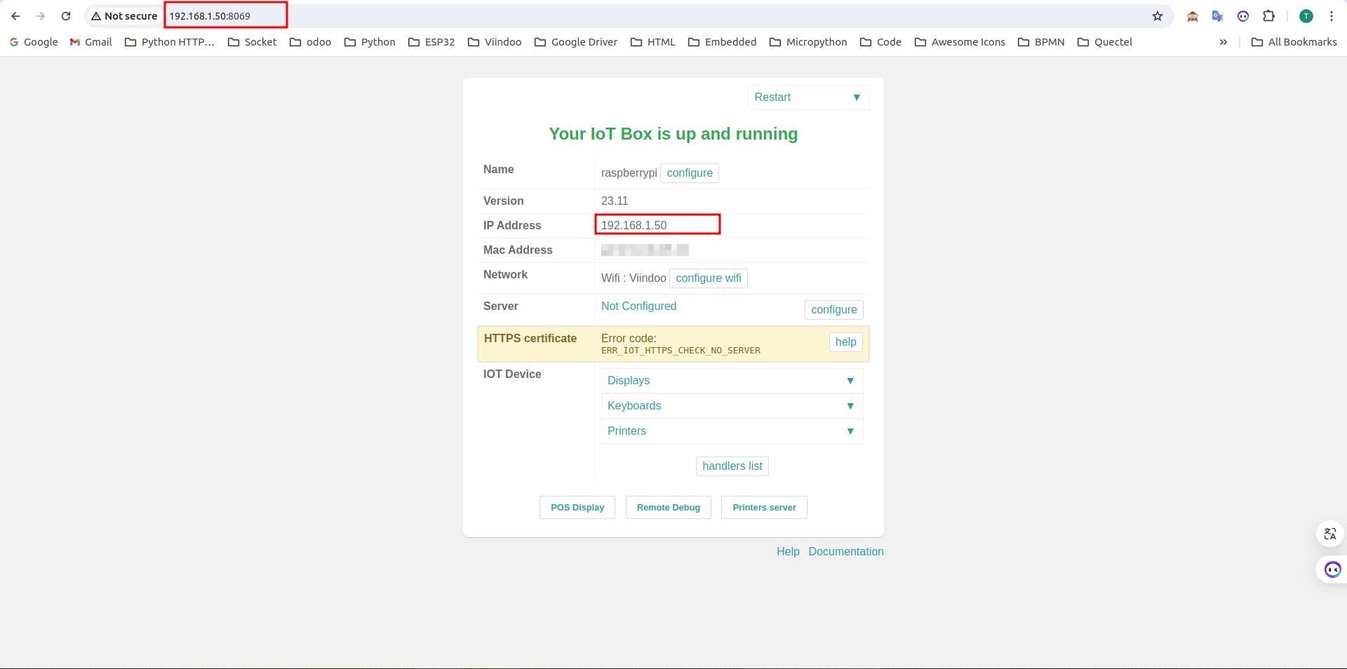 The screen after connecting to the homepage address of the IoT box.
