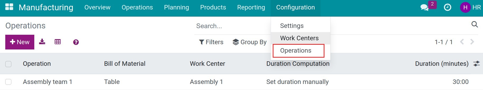 Operation configuration