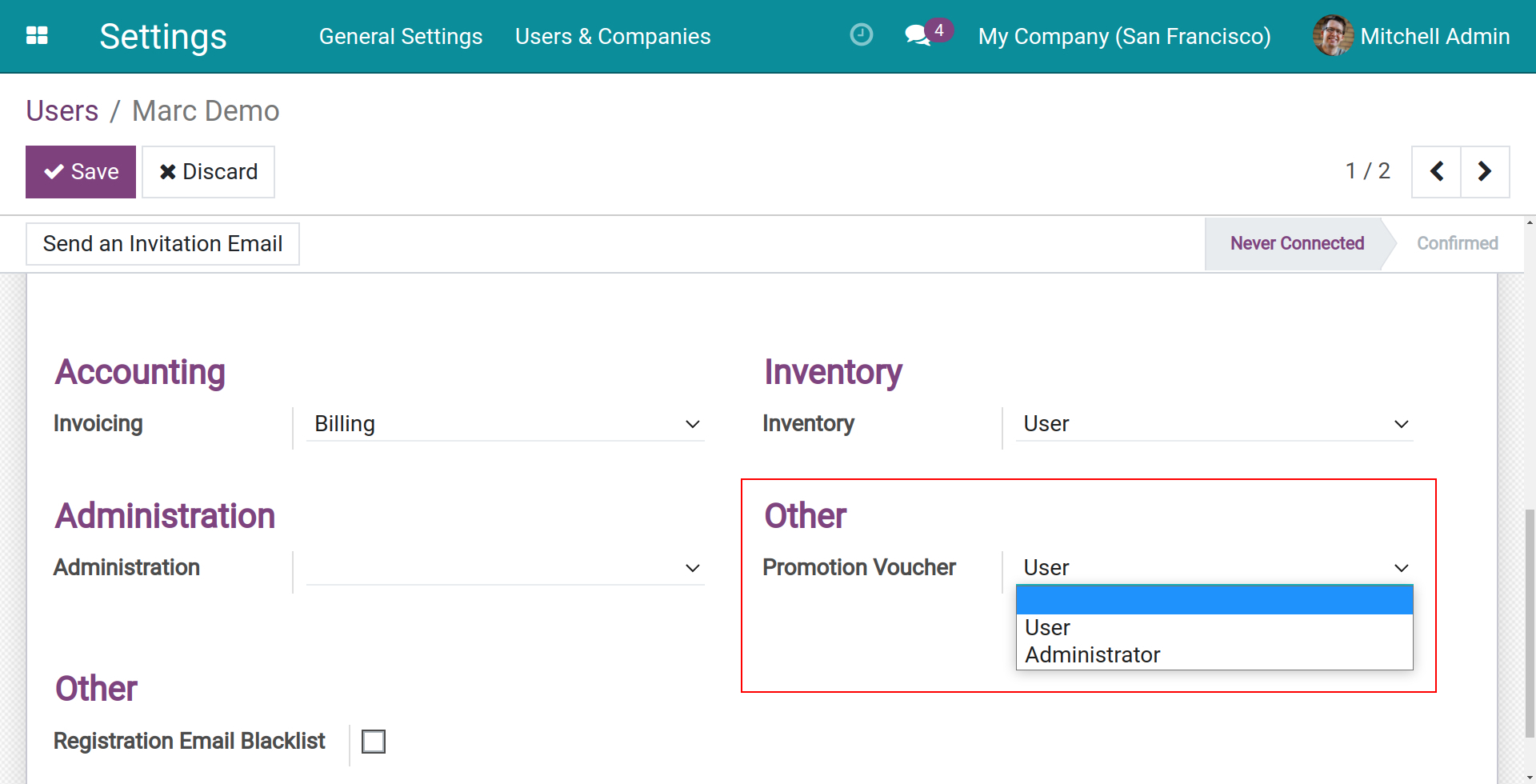 Vouchers app access rights