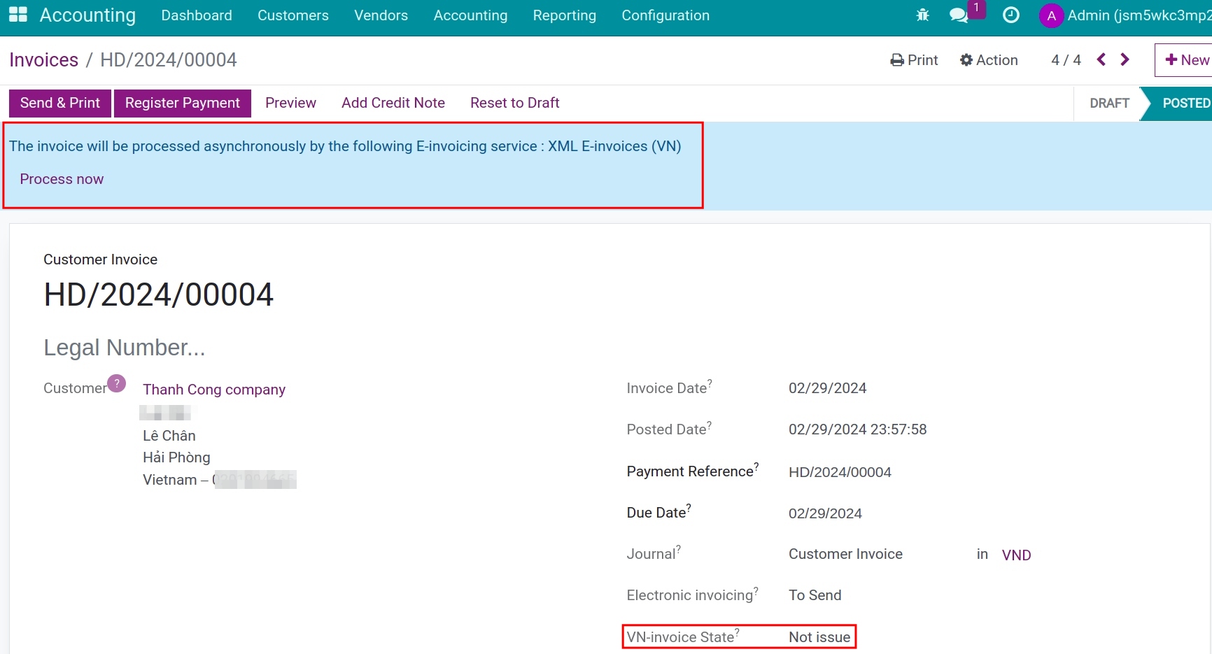 Issue E-Invoice for customers in Viindoo