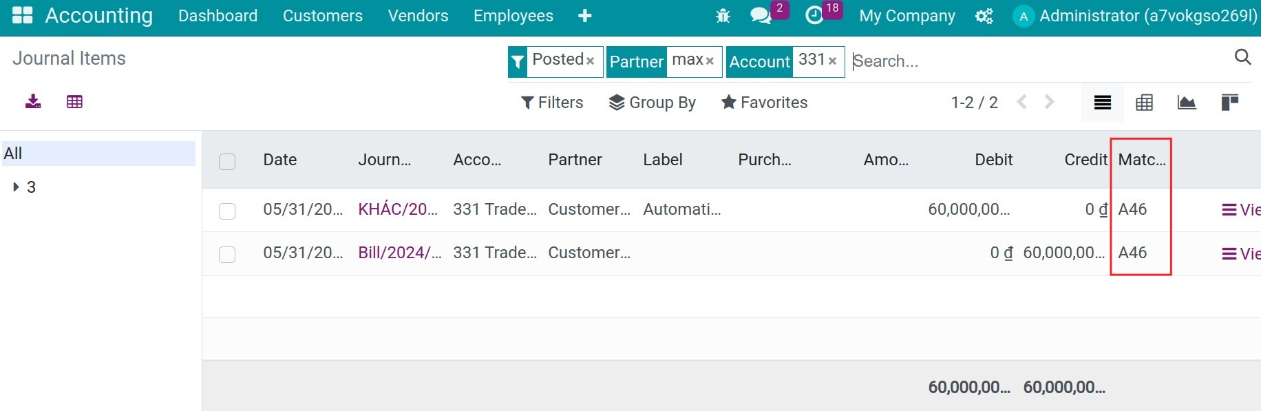 Reconcile source account - Viindoo Accounting