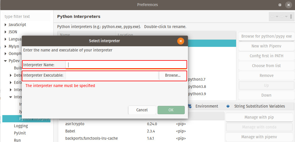 Chọn trình thông dịch