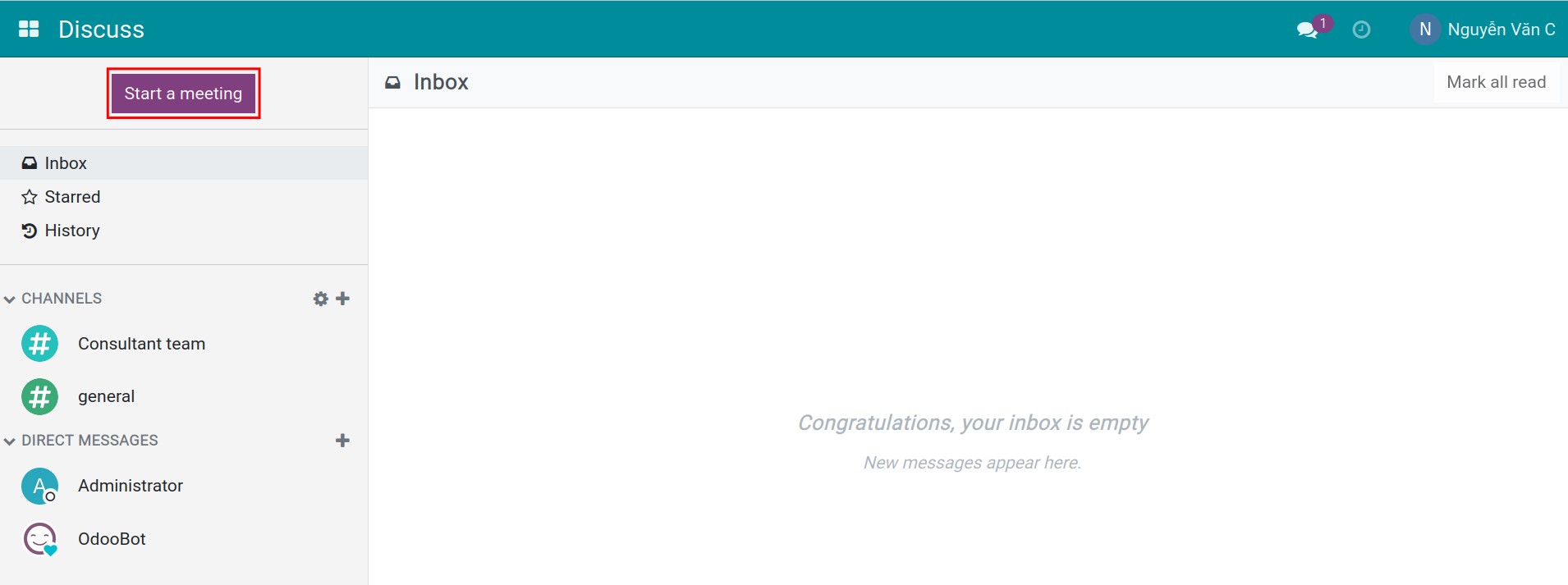 Create an online meeting on the Discuss view