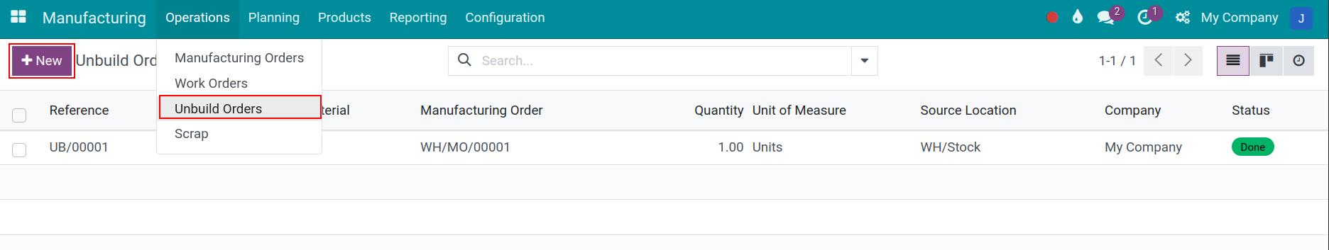 Create a manual unbuild order