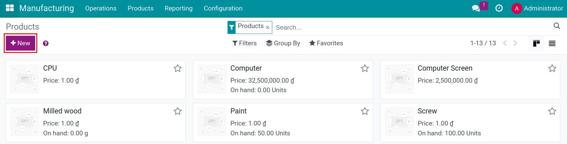 Create a new product in Viindoo