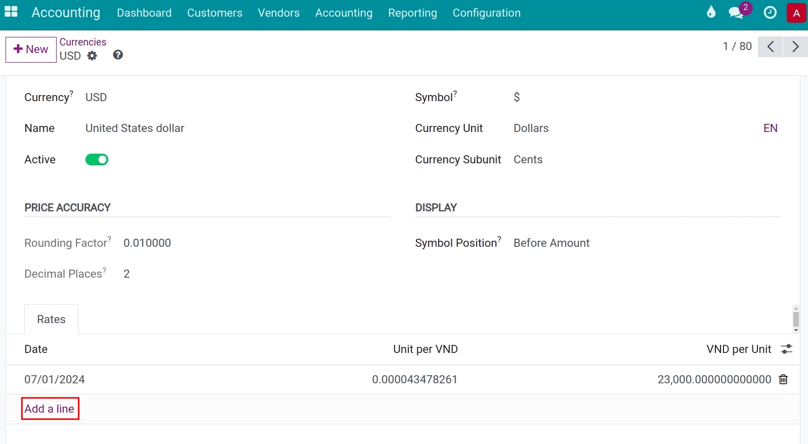 Create a new currency unit in Viindoo