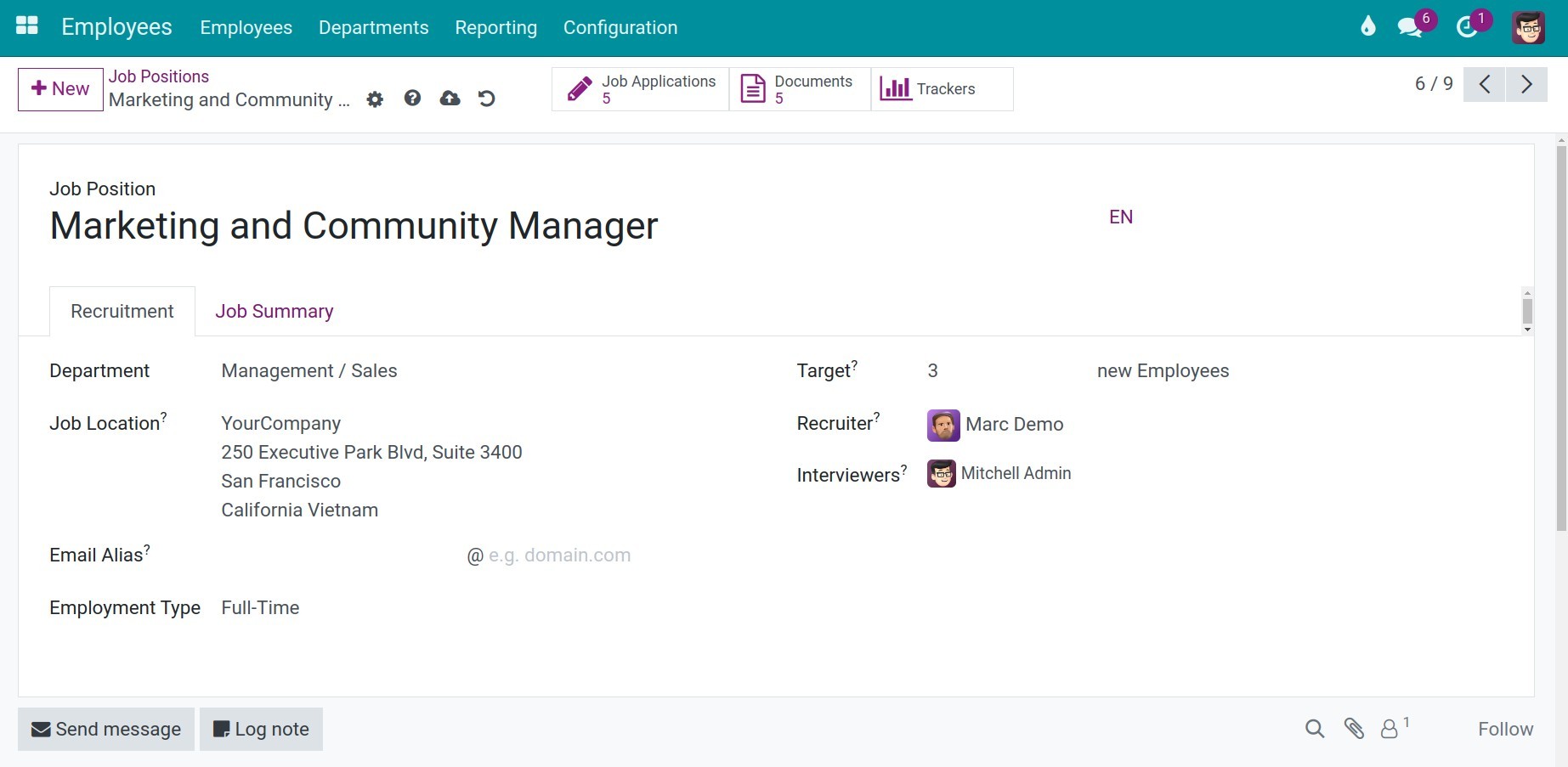 Job Positions configuration on Viindoo's view