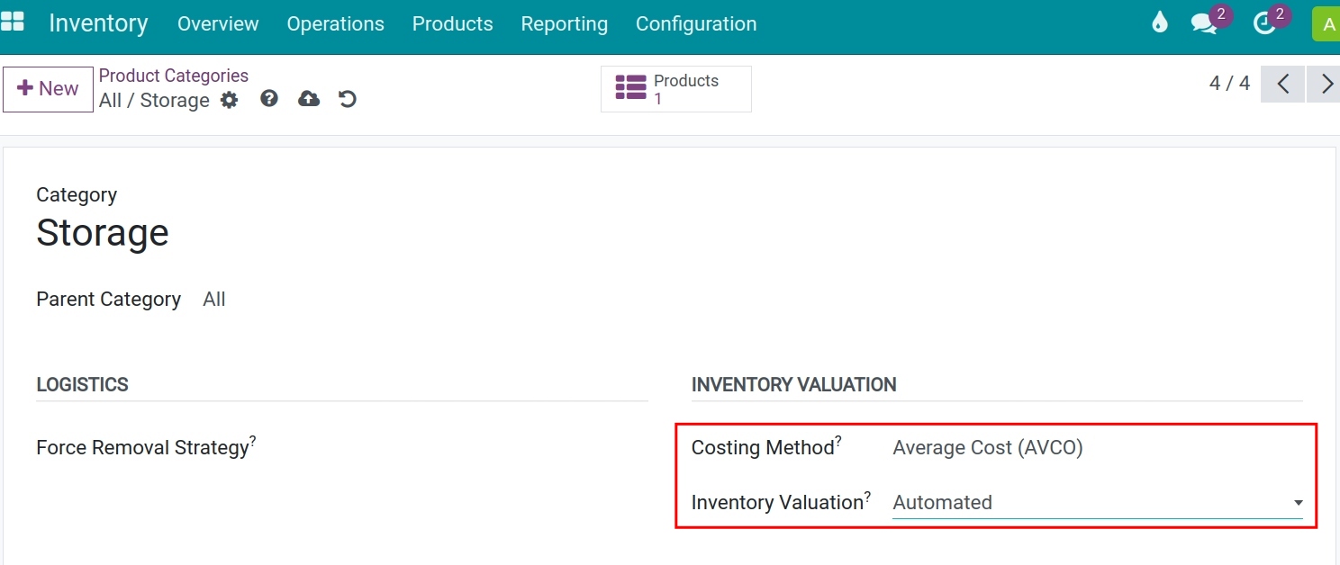 Configure inventory valuation on product categories in Viindoo