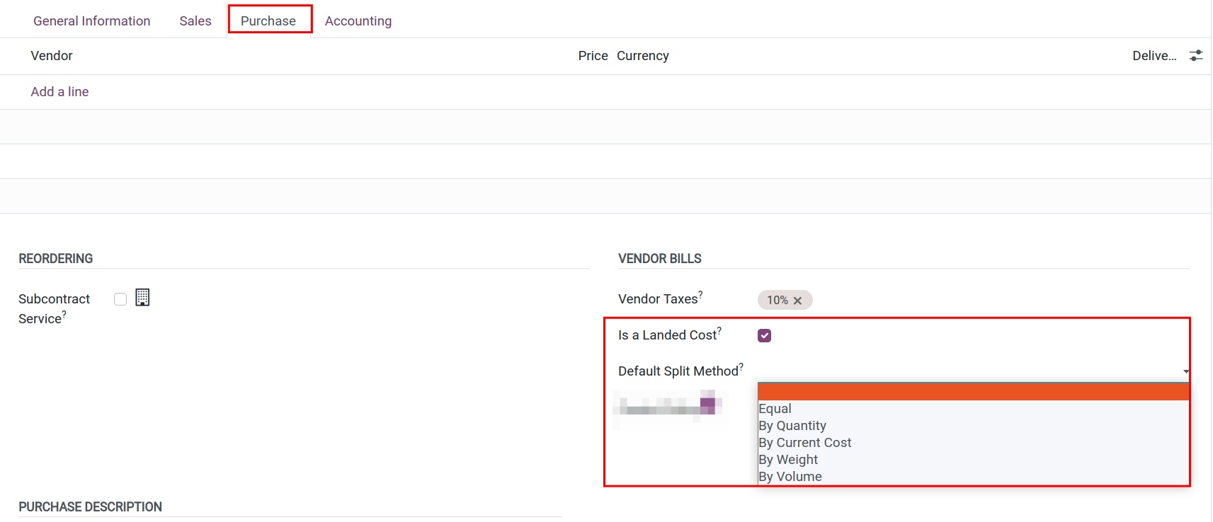 Configuring product for landed costs