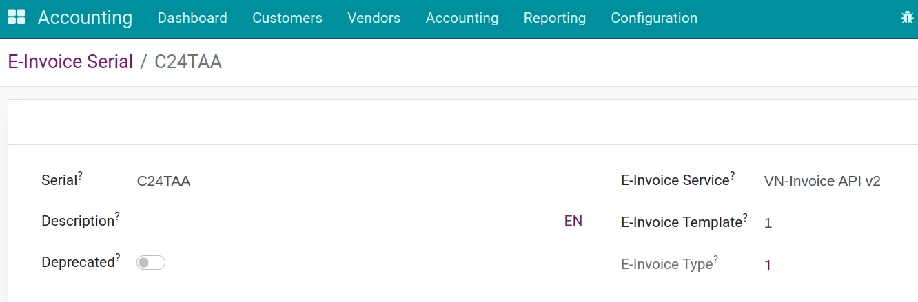 Set up VN-invoice serial