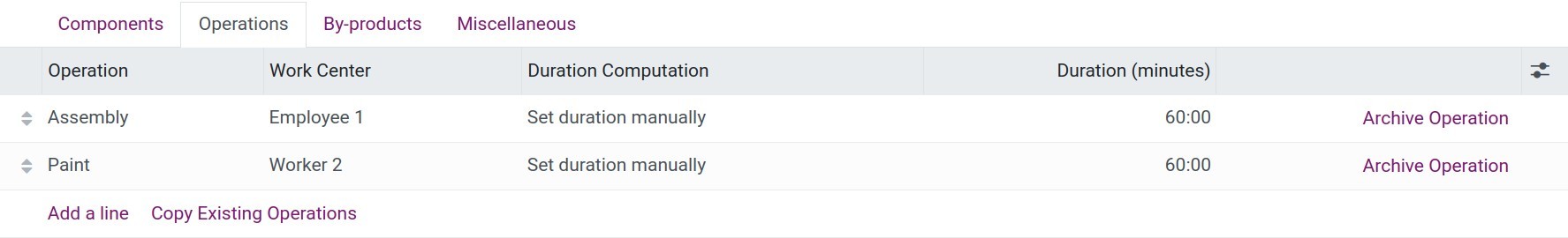 BoM Operation Tab Informations