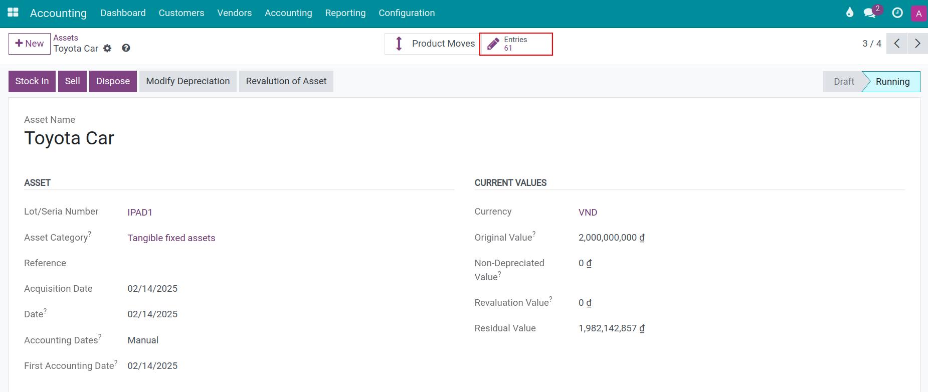View total depreciation entries of Assets feature in Viindoo