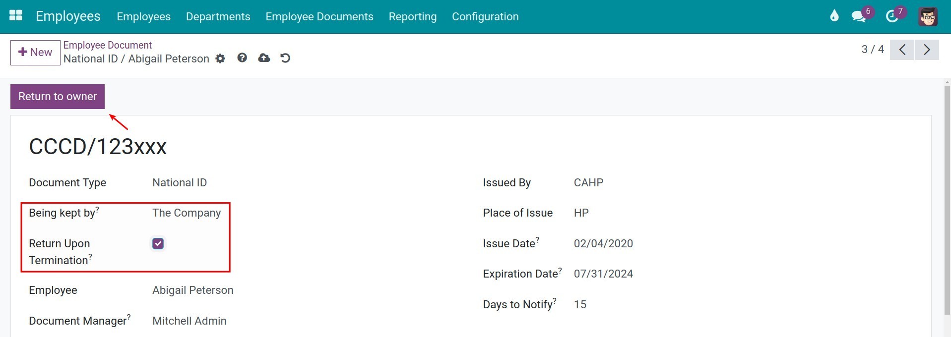 Return Upon Termination in Viindoo