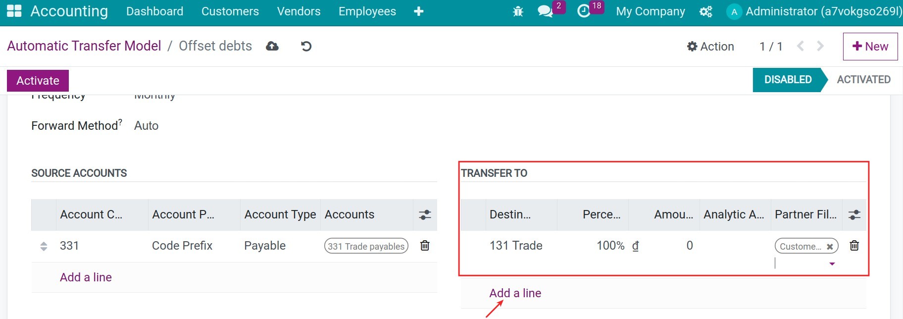 Transfer account - Viindoo Accounting