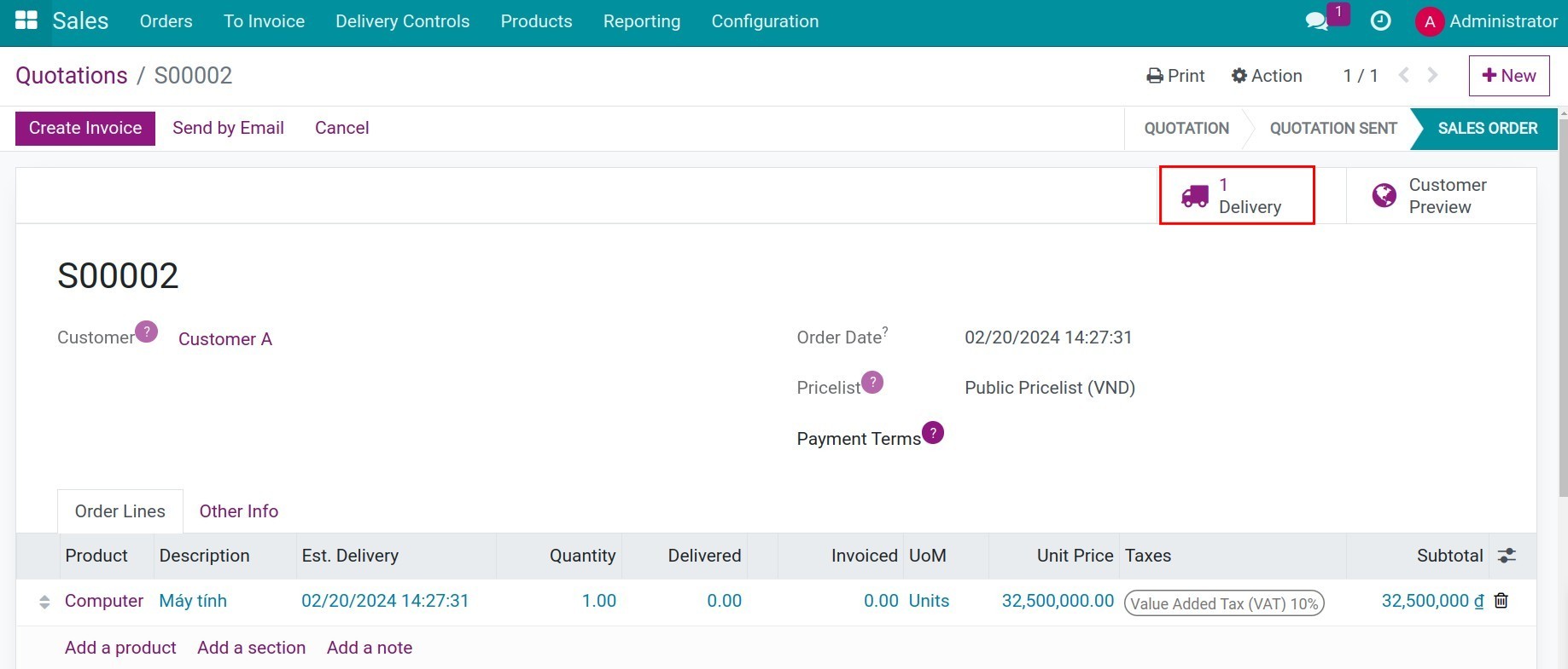 Navigate to Delivery slip