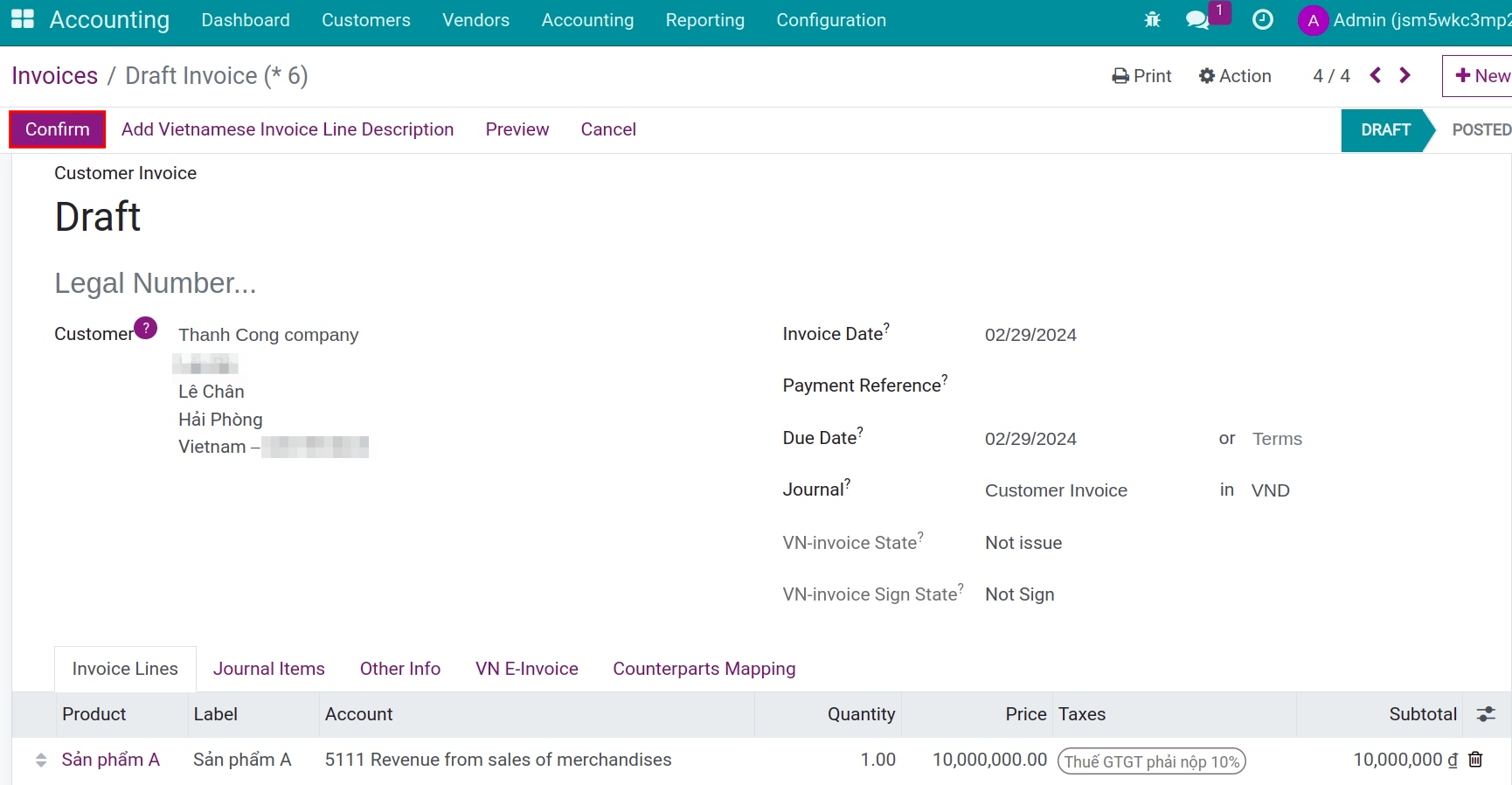 Confirm a customer invoice in Viindoo