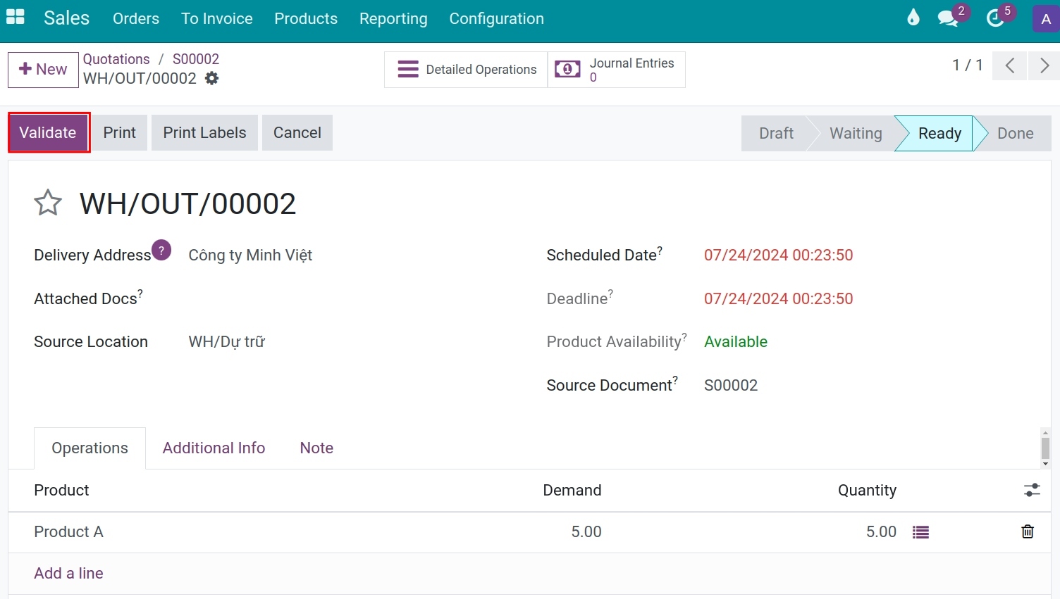 Validate the goods delivery in Viindoo