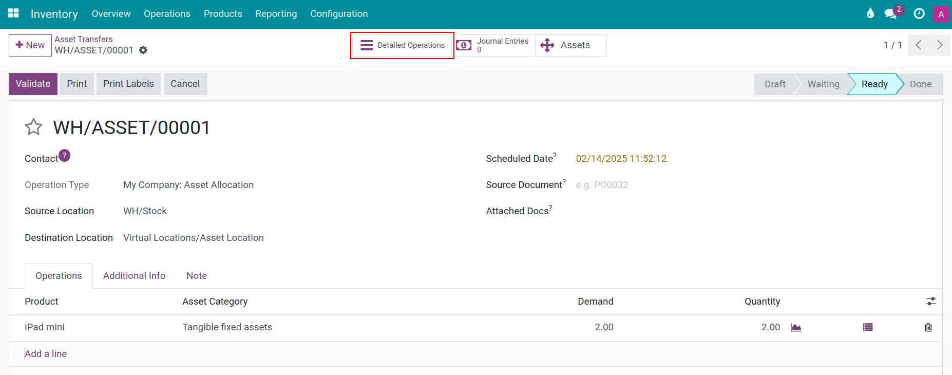 Validate the asset allocation in Viindoo