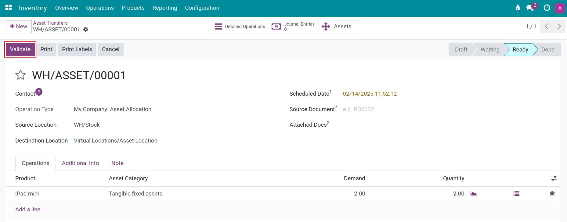 Validate the asset allocation in Viindoo