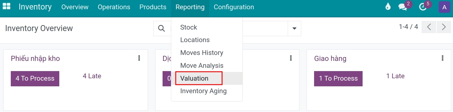 View inventory valuation reports in Viindoo
