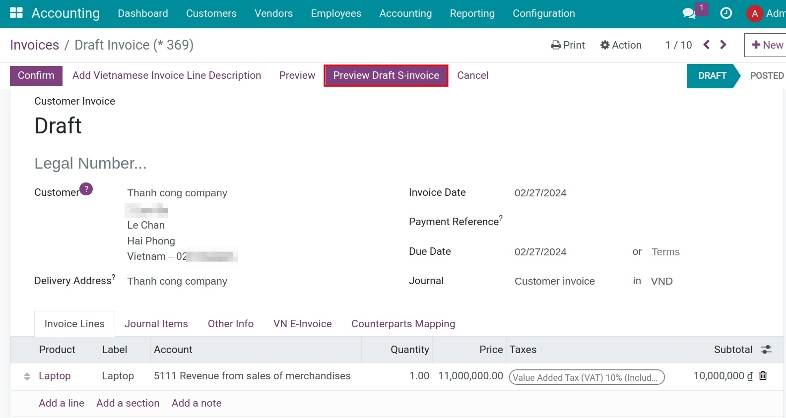 Preview the Draft S-invoice