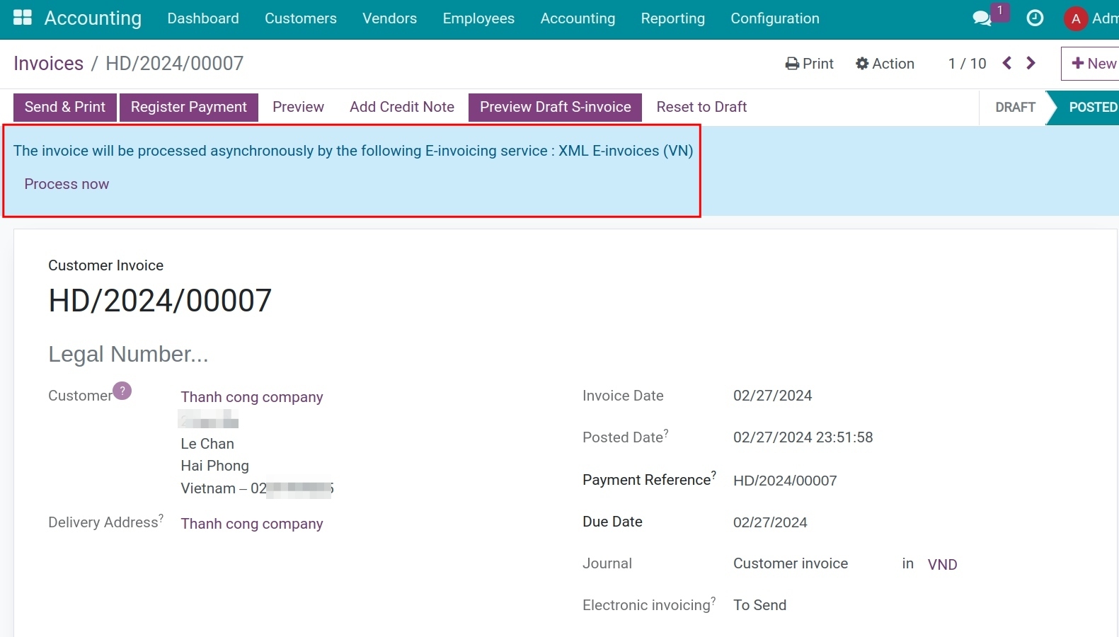Process Now invoice in Viindoo