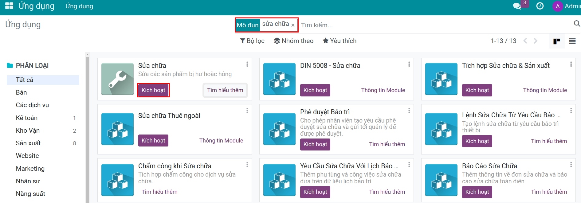 Cài đặt ứng dụng sửa chữa