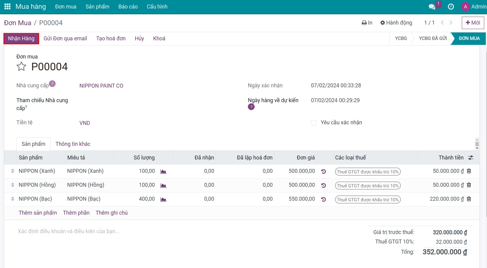Đơn mua hàng - Viindoo Accounting