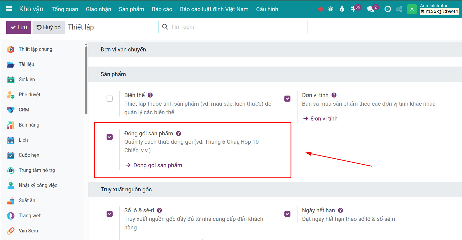 Kích hoạt đóng gói sản phẩm trong kho