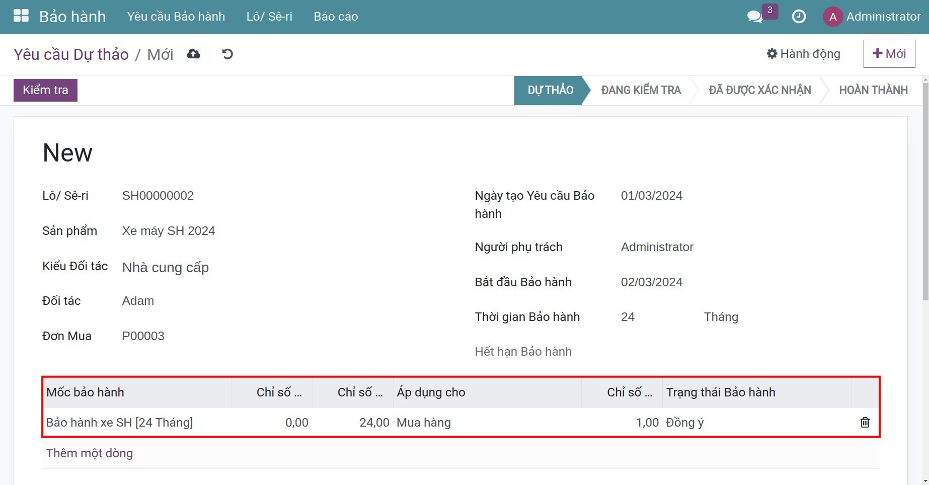 Điền chỉ số hiện tại trên phiếu bảo hành