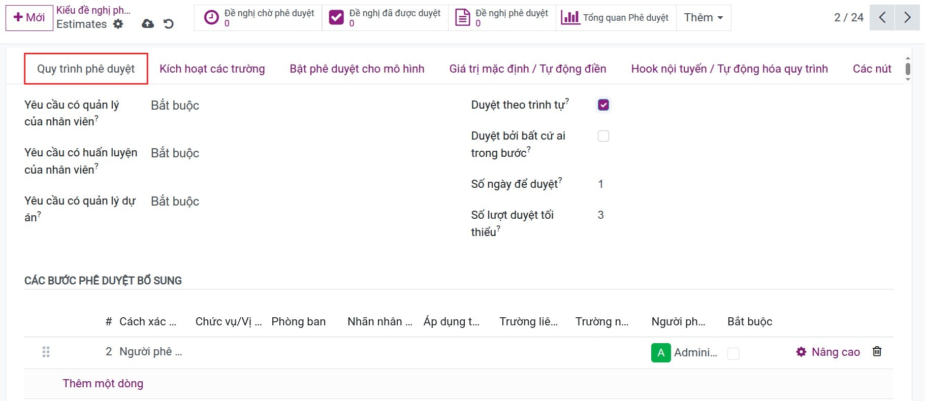 Approval process configuration