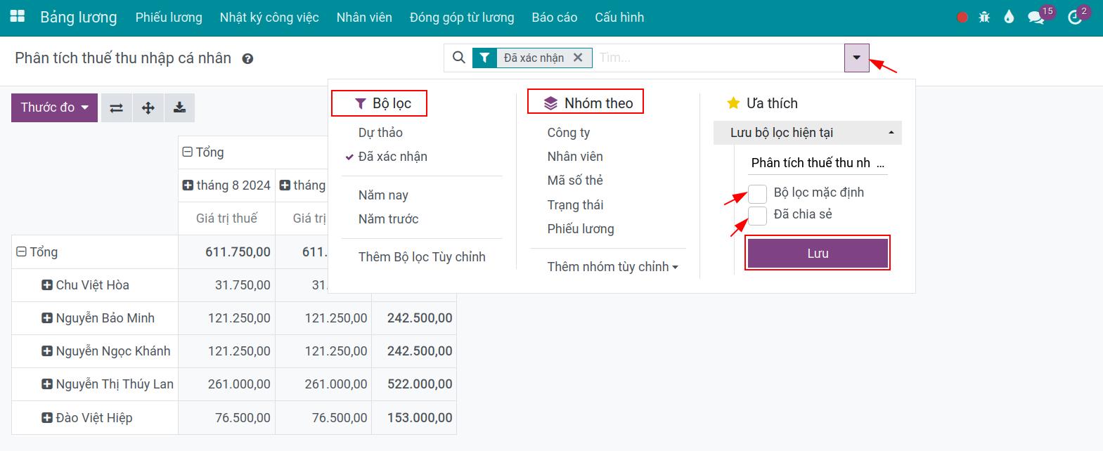 Bộ lọc yêu thích Viindoo