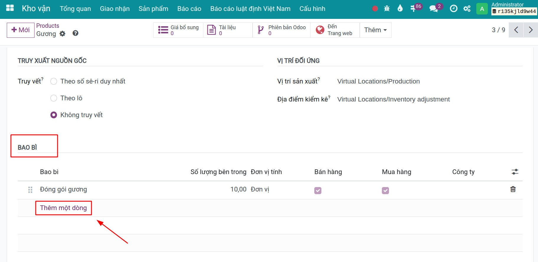 Thiết lập bao bì trên giao diện sản phẩm