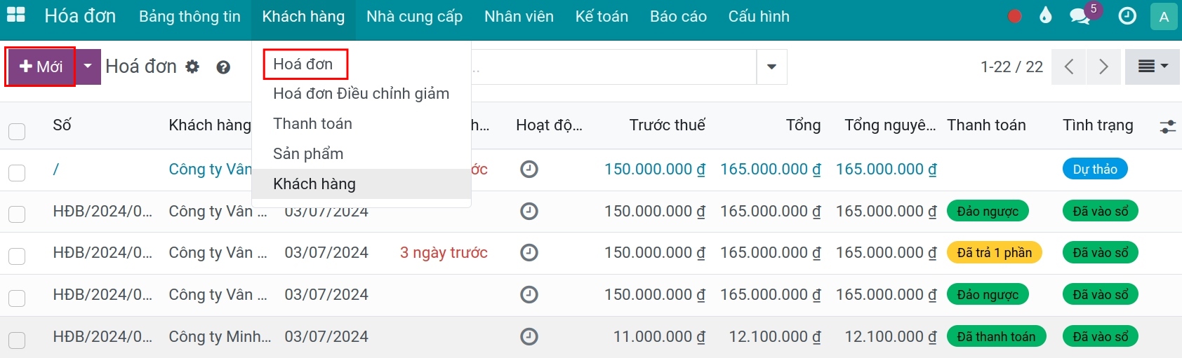 Bước tạo hóa đơn bán hàng - Phần mềm kế toán Viindoo
