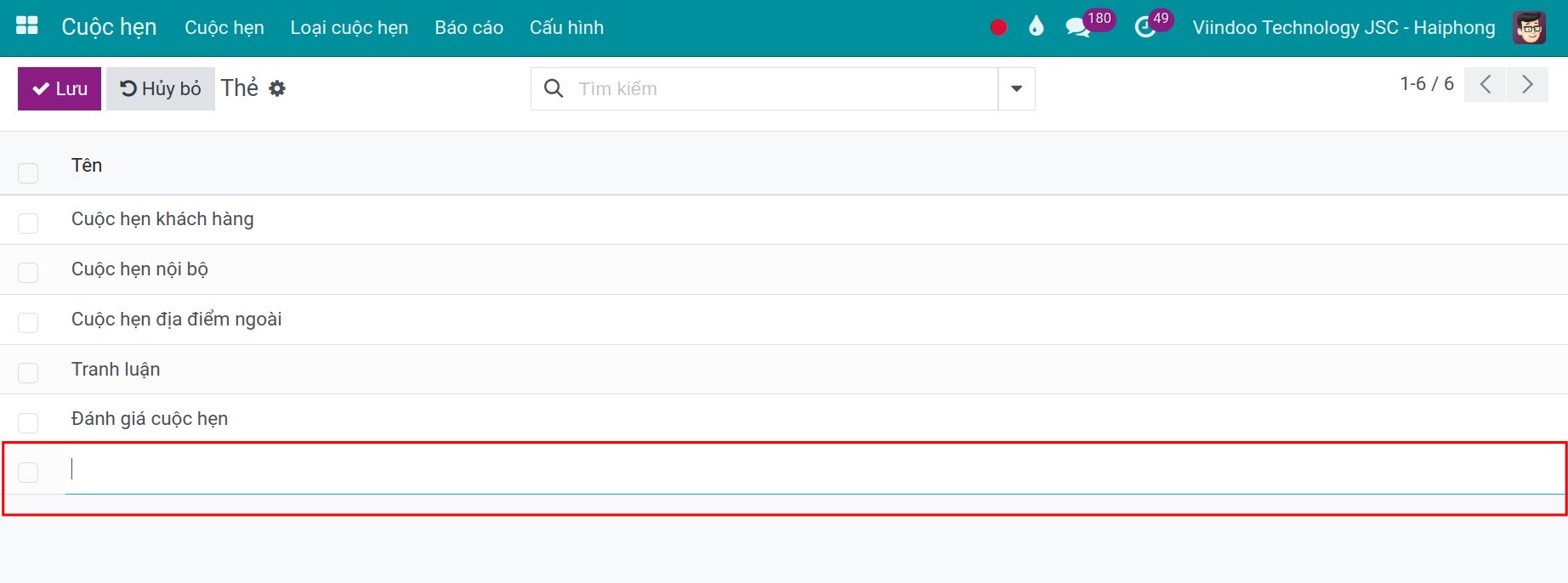 Tạo thẻ trong cuộc hẹn.
