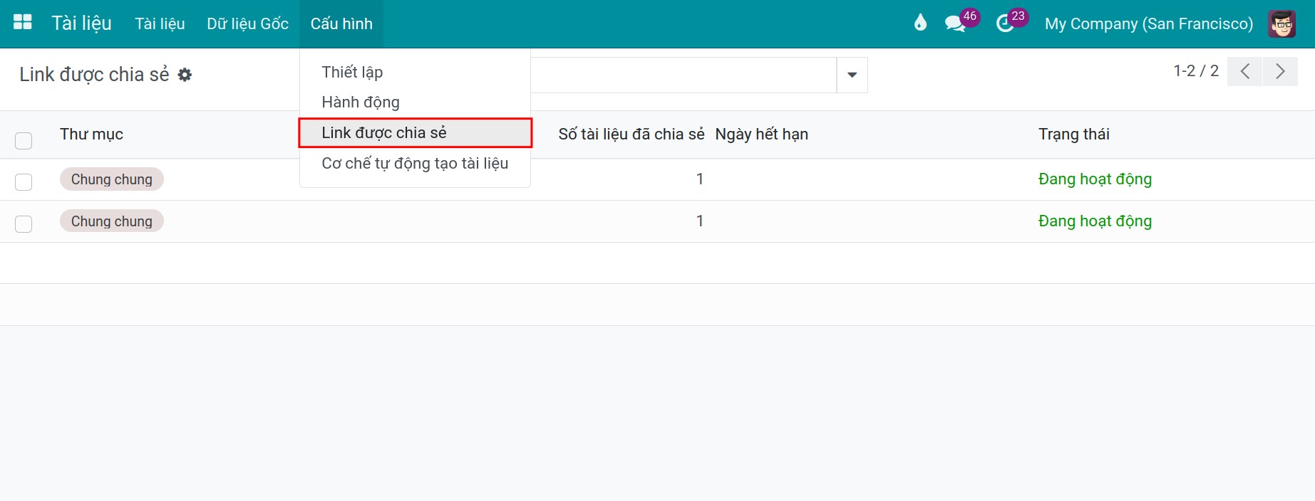 Truy cập link được chia sẻ trong Viindoo