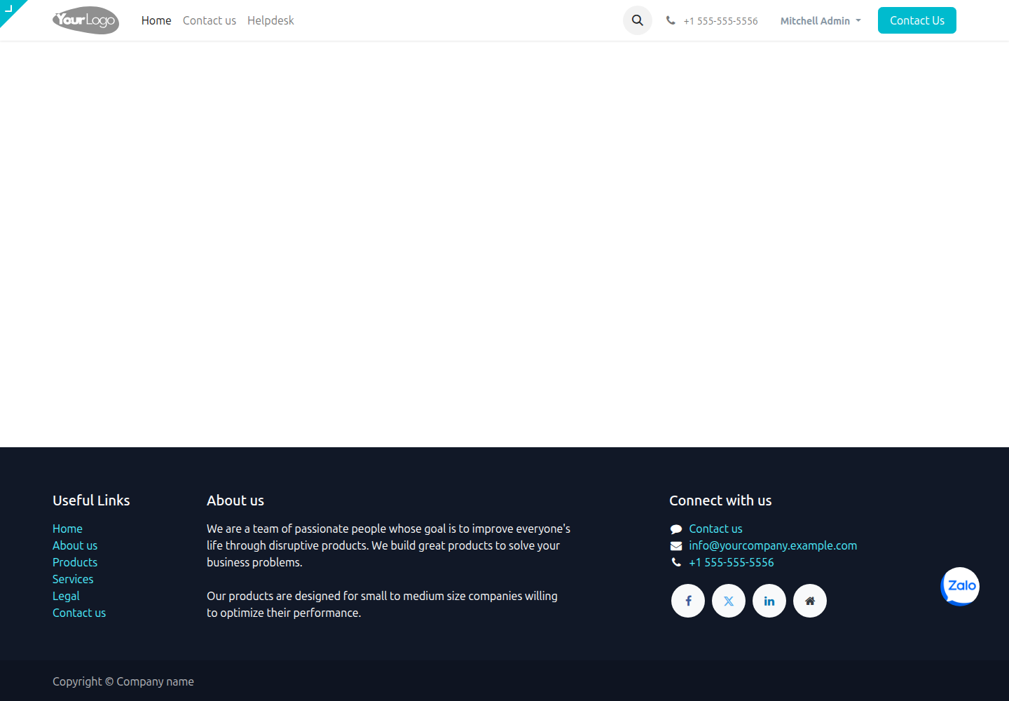 Website hiển thị nút Zalo nổi ở góc phải dưới